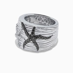 Effy 925 Sterling Silver Black & White Diamond Starfish Ring
